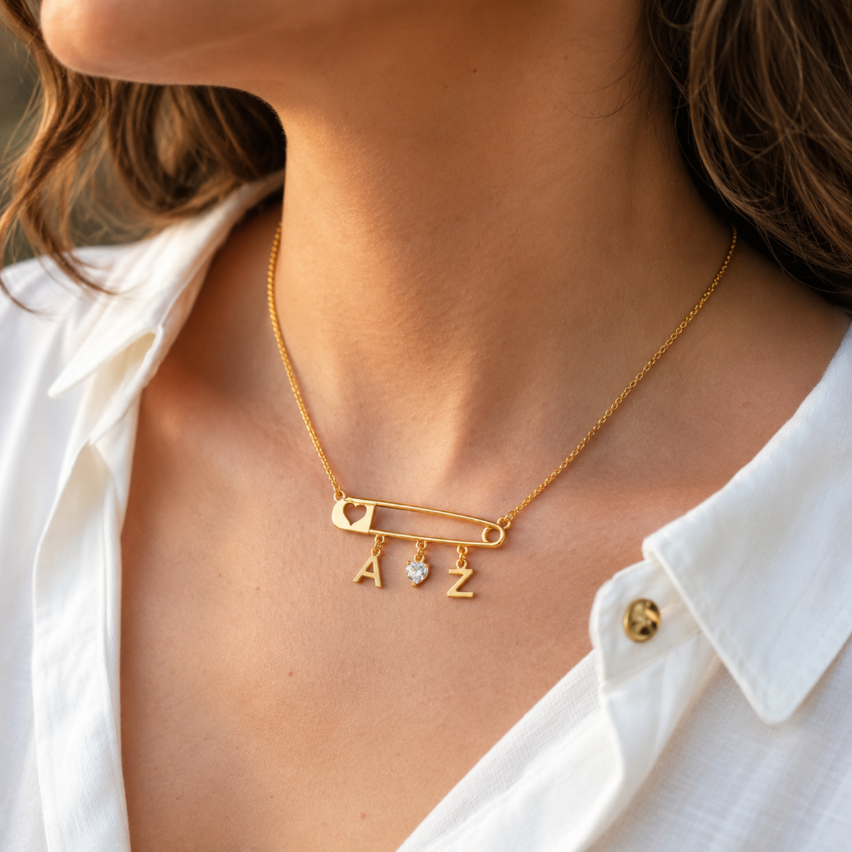 Golden Initial Pin Necklace