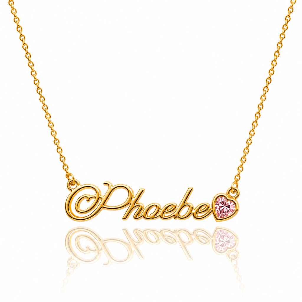 Name Necklace With Heart Stone