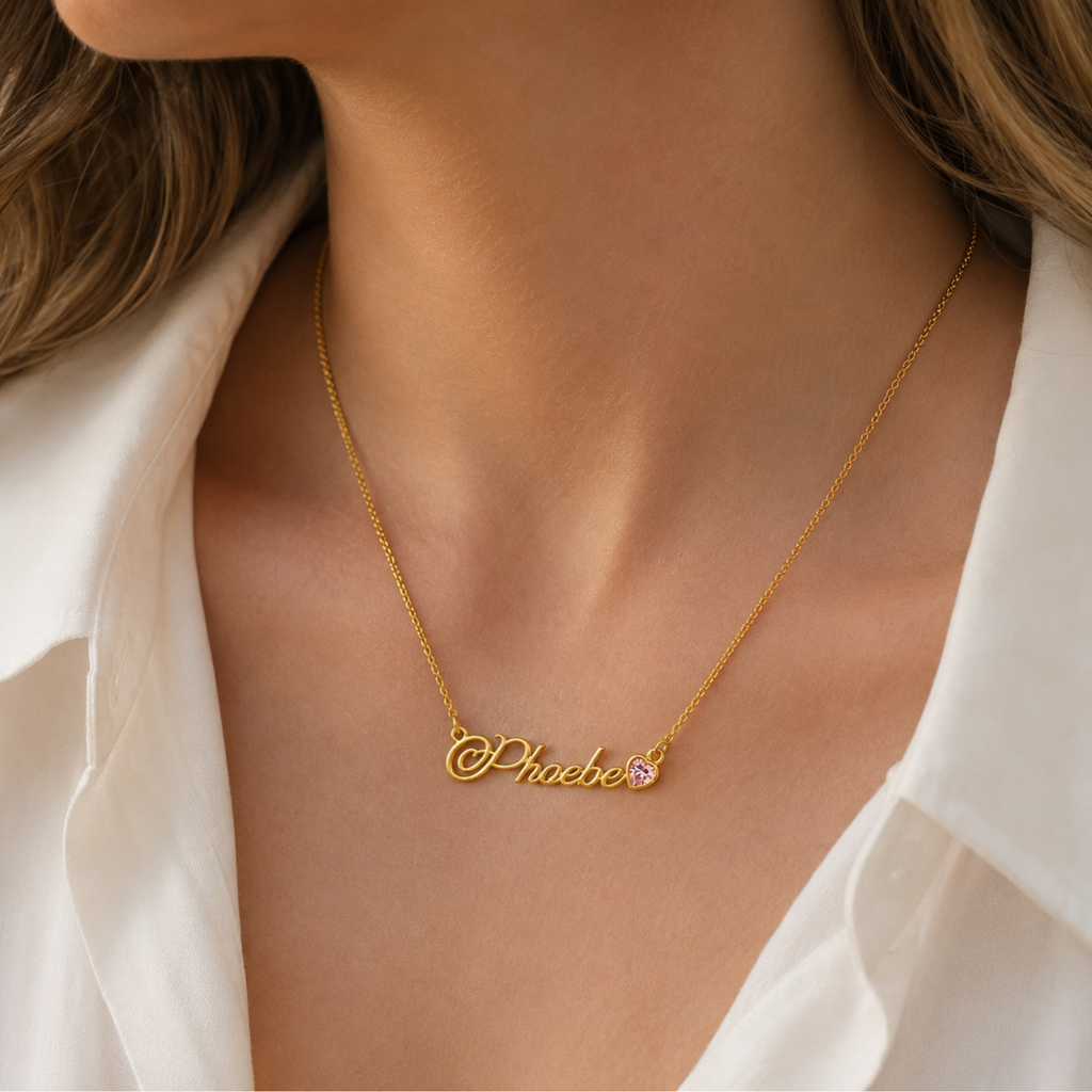 Name Necklace With Heart Stone