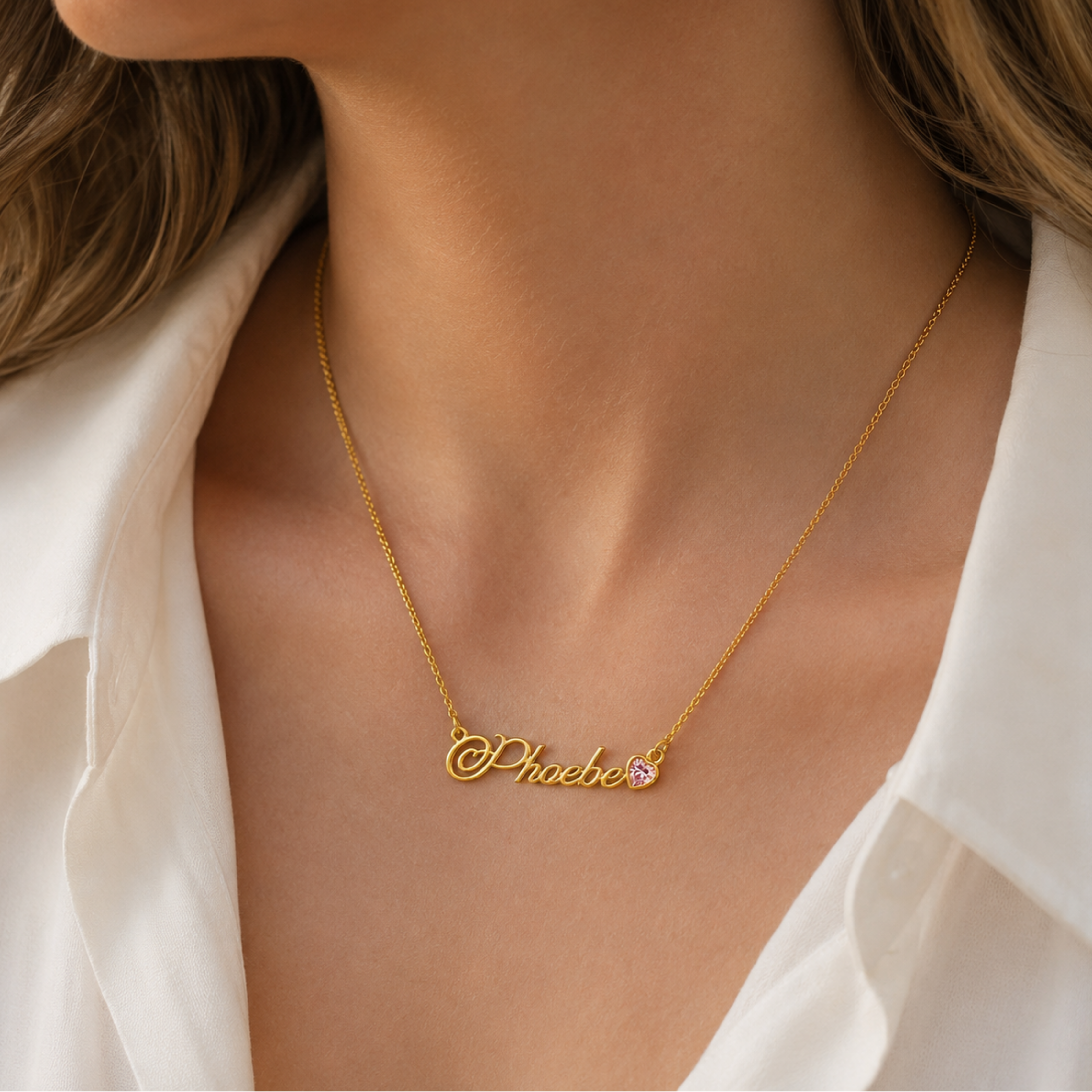 Name Necklace With Heart Stone