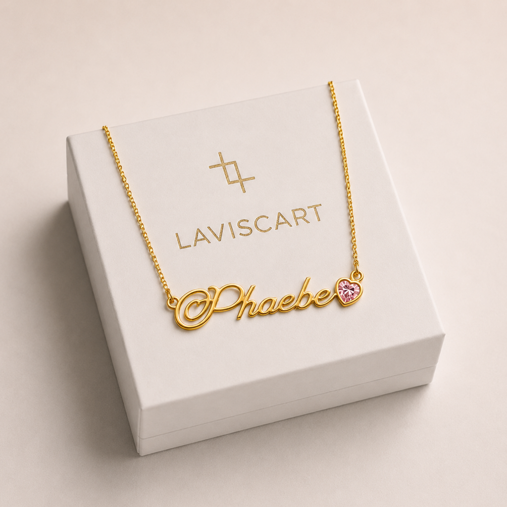 Name Necklace With Heart Stone
