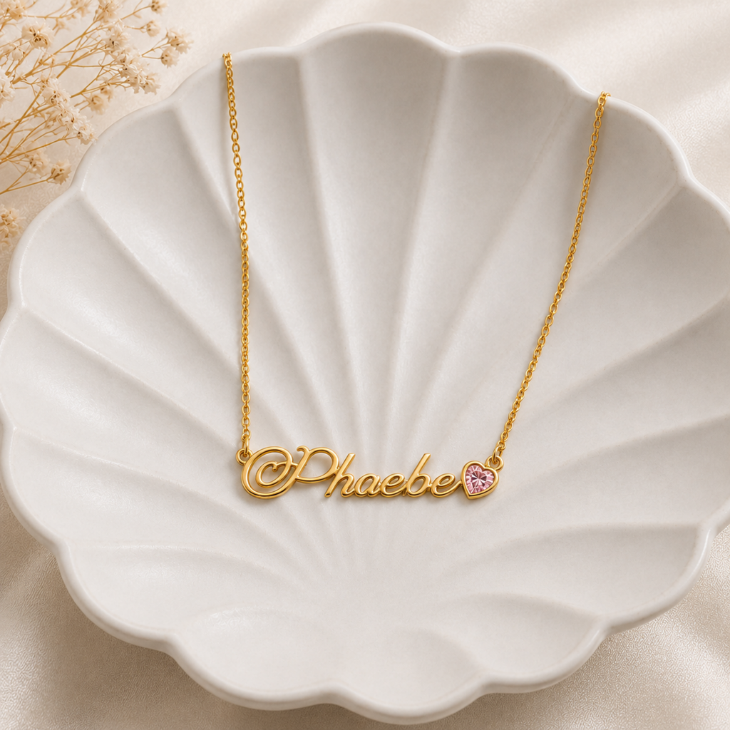 Name Necklace With Heart Stone