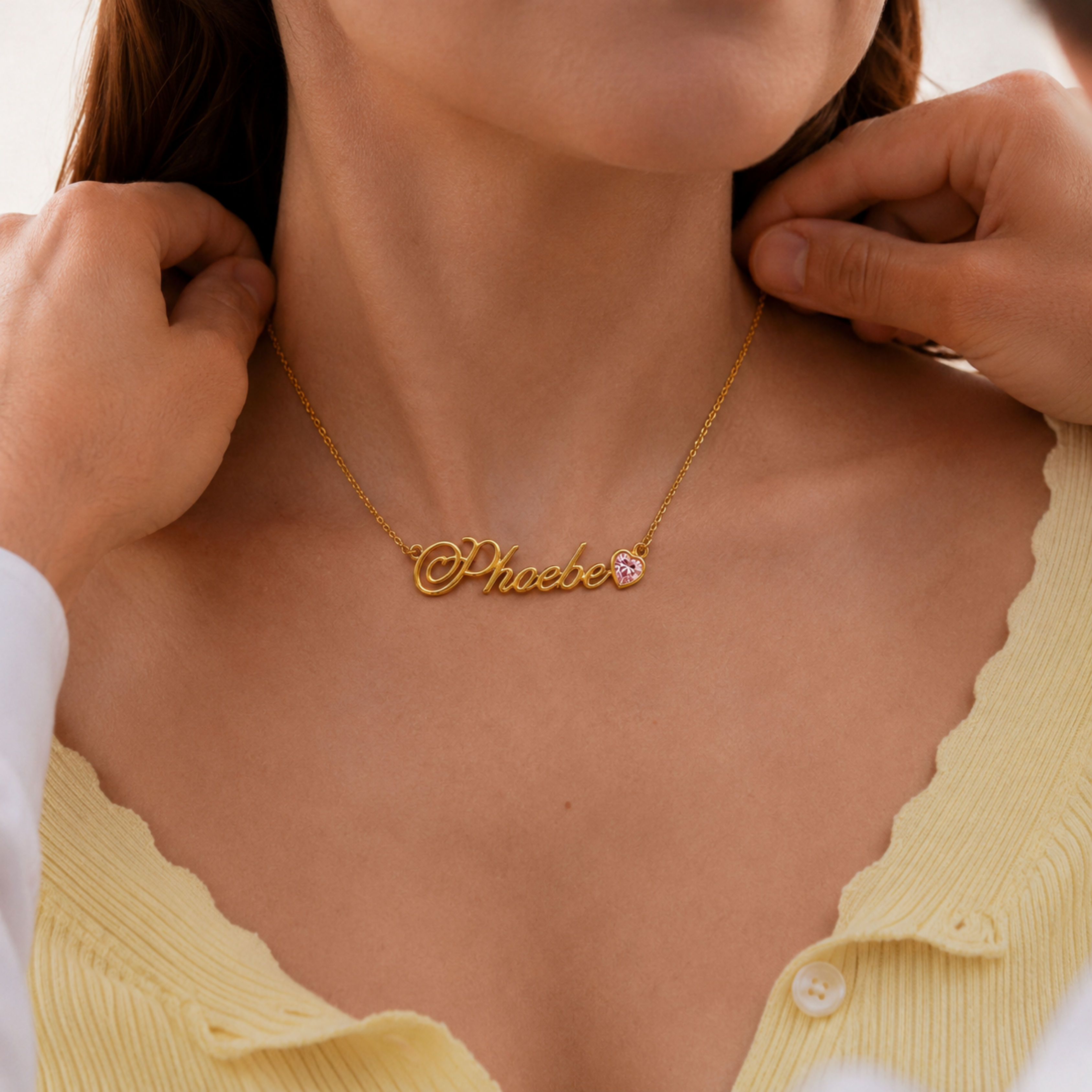 Name Necklace With Heart Stone