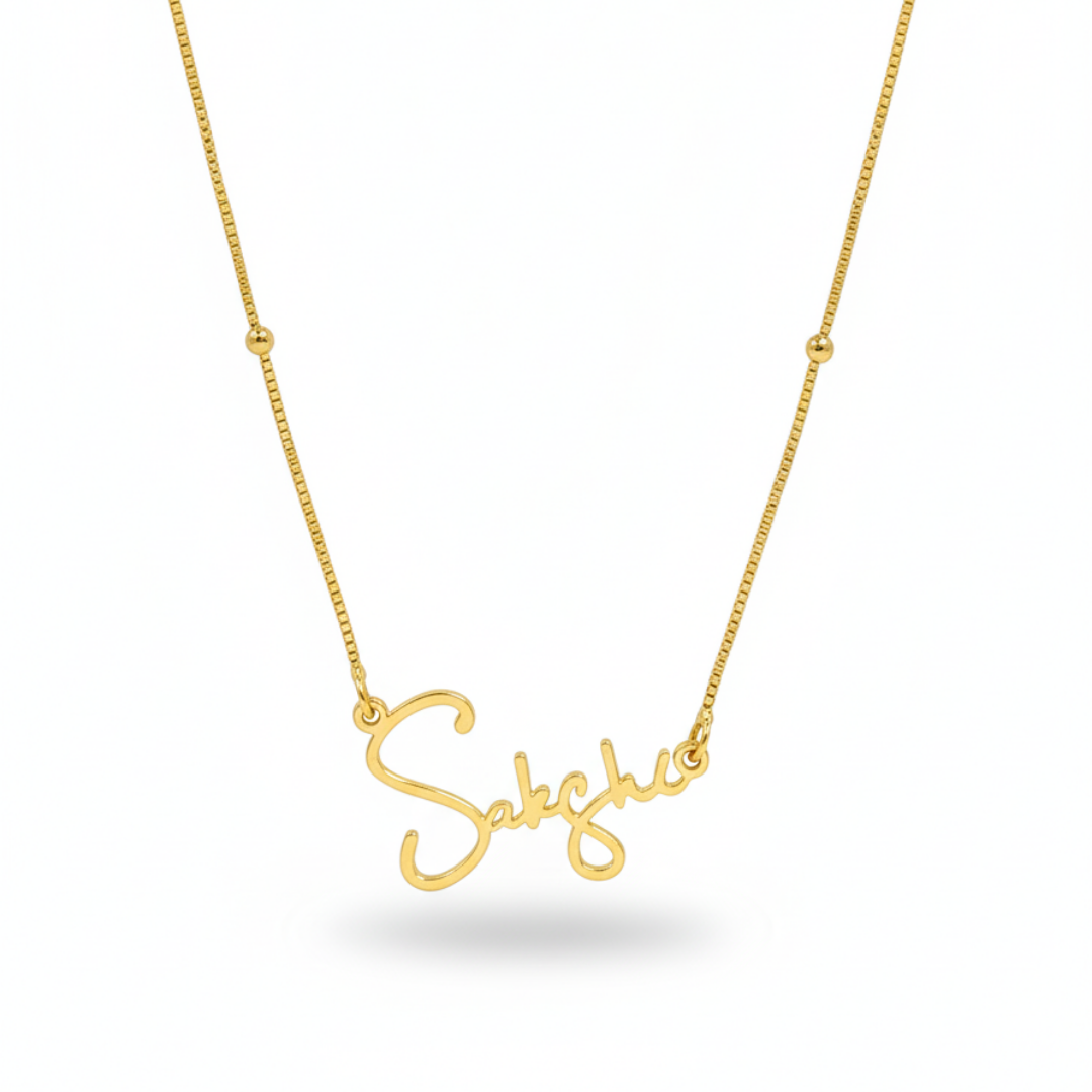 Cursive Name Necklace With Beaded Chain