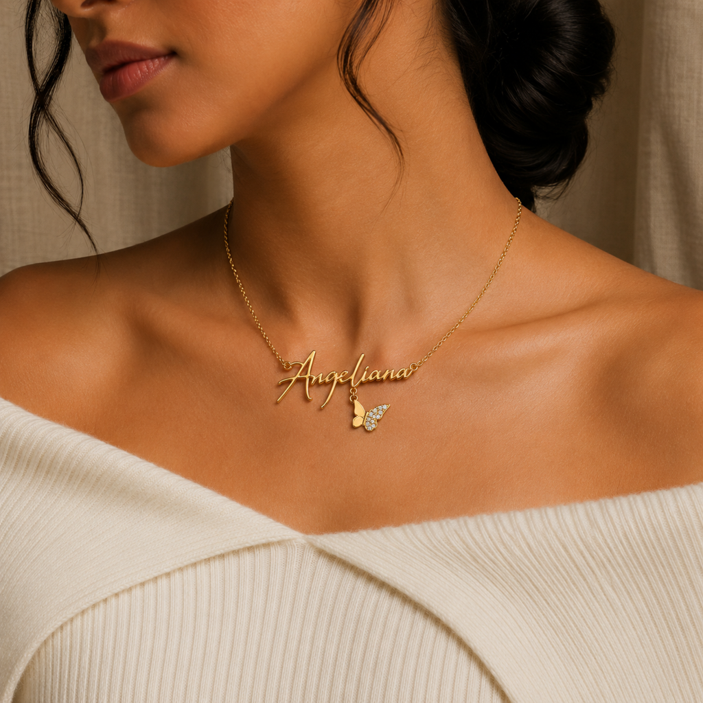 Name Necklace With Butterfly Charm