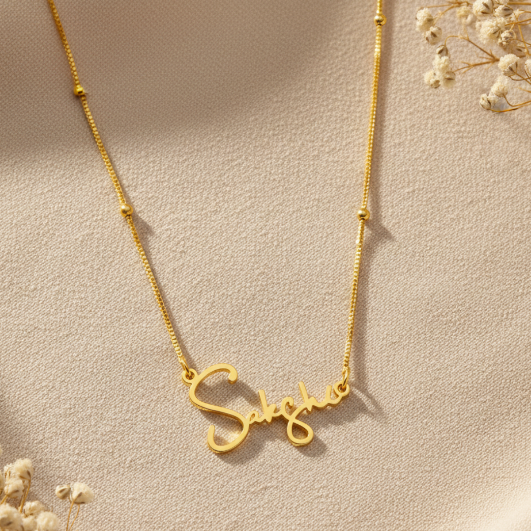 Cursive Name Necklace With Beaded Chain