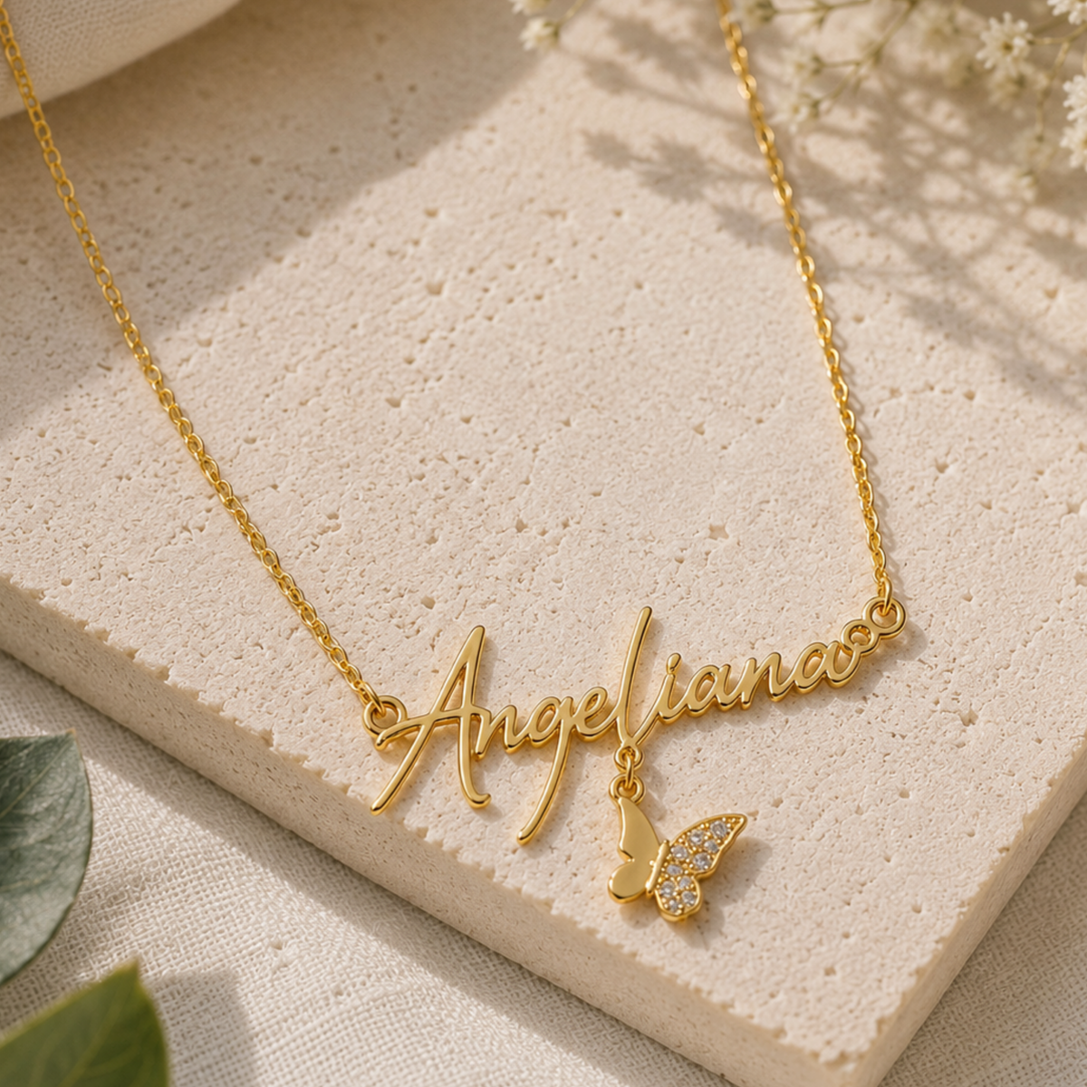 Name Necklace With Butterfly Charm